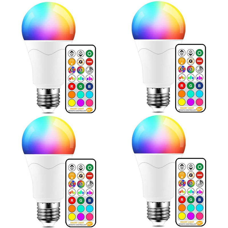 LED Light Bulb 85W Equivalent, Color Changing Light Bulbs with Remote Control RGB 6 Modes, Timing, Sync, Dimmable E26 Screw Base (4 Pack) 4 Pack