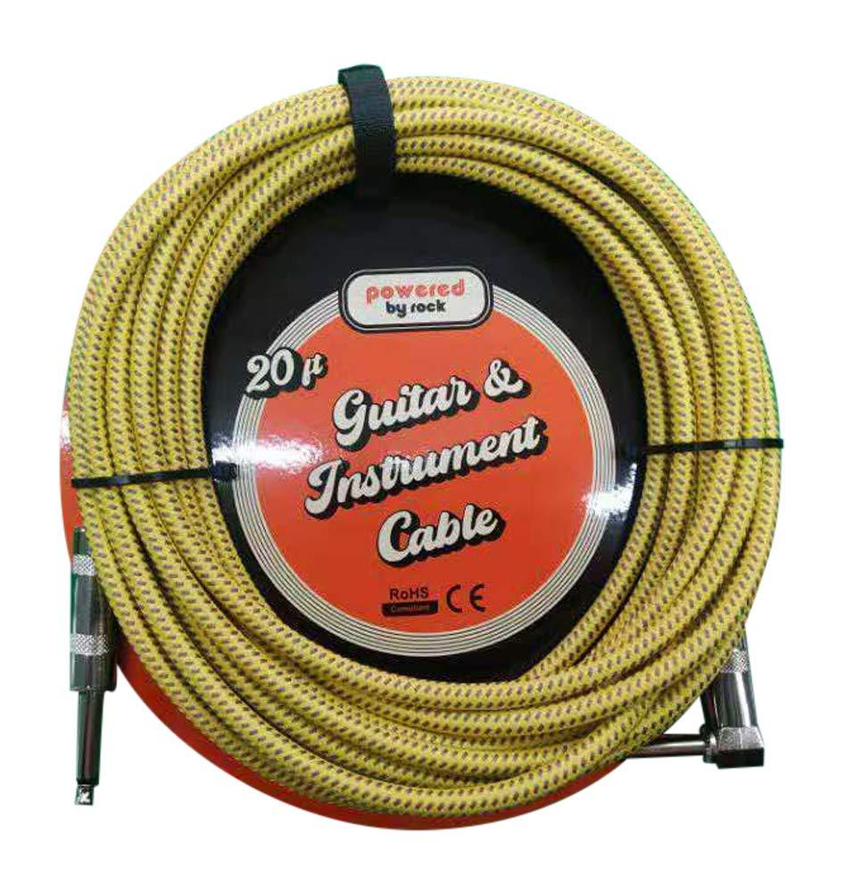 Guitar Cable - 20 ft Instrument Cable for Electric Guitars and Bass Guitars - 1/4 Inch Cable with Right Angle Jack On One End to Secure Your Amp Cord - Braided Vintage Style