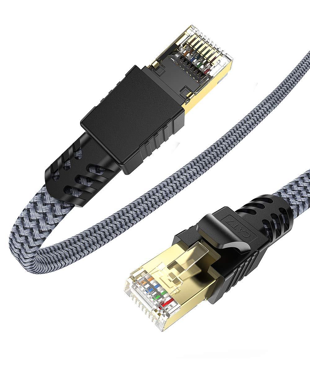 Cat 7 Ethernet Flat Cable 6.6ft -10Gbps Fast Network LAN Patch Cords Flat Cable RJ45, for Network Switches, Routers, PS4,Hubs and Other, Backward Compatible with Cat6/Cat 5e/Cat 5 Gamer&Officer 6.6 feet