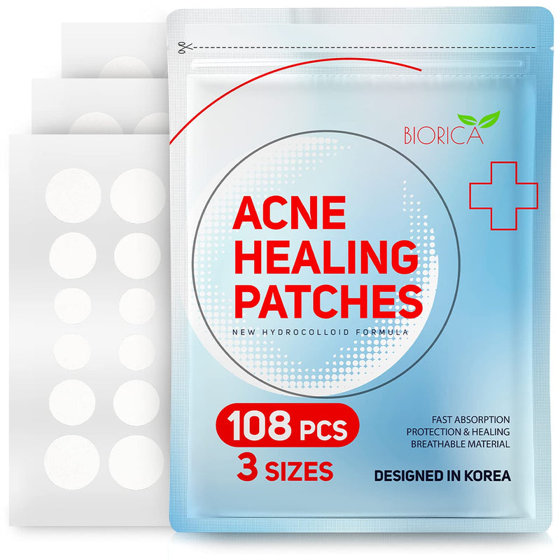 Invisible Acne Patch, Pimple Healing. Hydrocolloid Acne Spot Treatment, Sticker with Absorbing Cover for Healing Acne Dot, 108 Pieces, 8 mm, 10 mm, 12 mm Size
