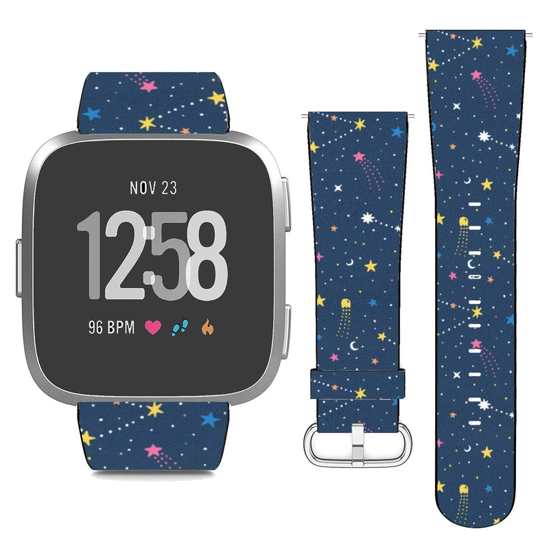 Replacement Leather Strap Printing Wristbands Compatible with Fitbit Versa 2 / Versa/Versa Lite/Versa SE - Cosmic Starry Night