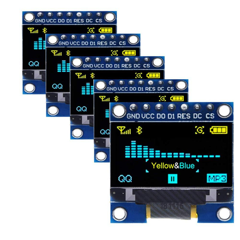 FBHDZVV 5PCS 0.96 OLED Display Module 128x64 SSD1306 SPI 0.96 inch LED Driver Chip SSD1306 7Pin IIC I2C SPI Serial Yellow Blue Display Compatible with Arduino and Microcontroller DIY KIT