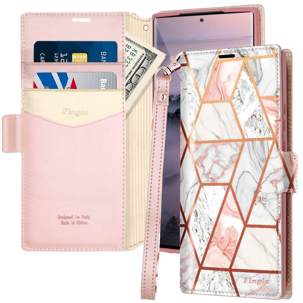 Samsung Note 20 Ultra Case, Note 20 Ultra Wallet Case, Fingic Rose Gold Marble PU Leather Wallet Case 2 ID & Credit Cards Slots Holder Side Pocket Kickstand Feature Flip Case Cover for Note 20 Ultra