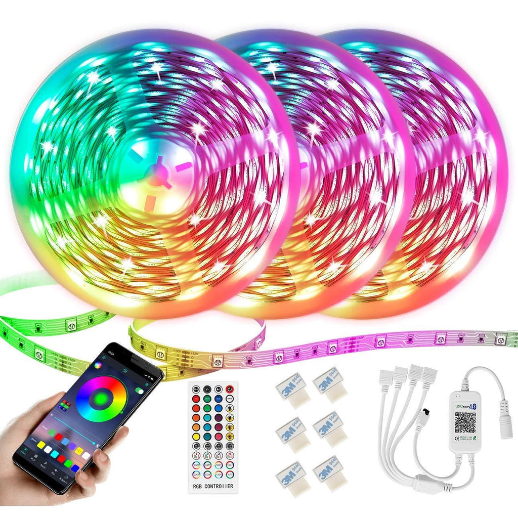 [AUSTRALIA] - LED Strip Lights 50ft/15M APP Control RGB LED Light Strip with Remote, Self-adhesive SMD 5050 Flexible Music Sync Color Changing Tape LED Light for Bedroom, Kitchen, Gaming Room, Dorm and TV(3x16.4ft) 