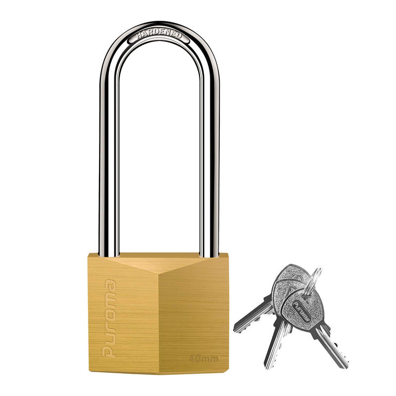 Puroma 1 Pack Keyed Padlock Waterproof Solid Brass Lock, 2.6 Inch Long Shackle for Sheds, Storage Unit School Gym Locker, Fence, Toolbox, Hasp Storage
