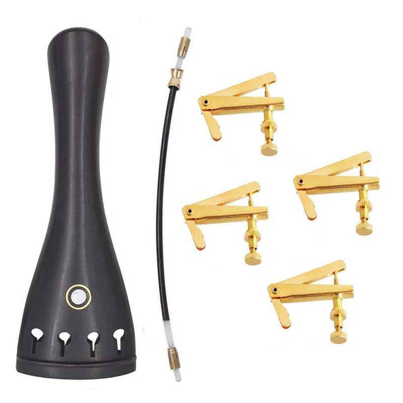 Jiayouy 6Pcs Ebony 4/4-3/4 Violin Tailpiece with 4 Fine Tuners 1pcs Nylon Tailgut Violin Accessories Kit Gold