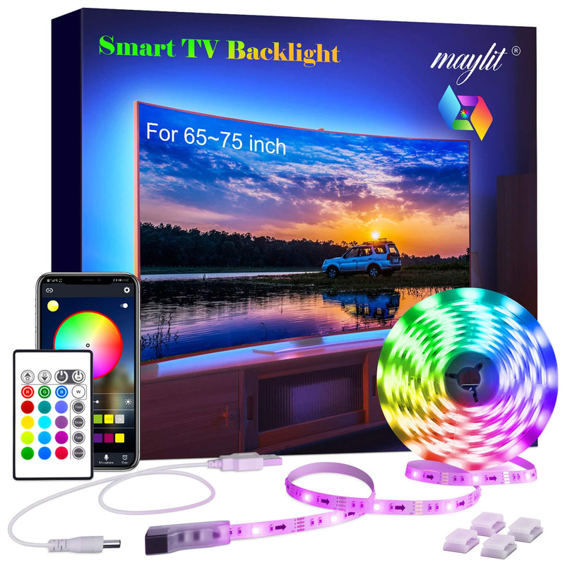 [AUSTRALIA] - maylit Led Strip Lights Bluetooth 14.3ft for 65-75in Tv, USB Led Tv Backlight Kit with App and Remote Control - Full Color 5050 LEDs Bias Lighting for HDTV 