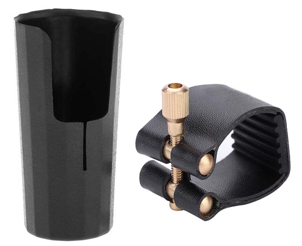 Jiayouy Leather Ligature and Plastic Cap for Alto Sax Saxophone Mouthpiece Black 2pcs
