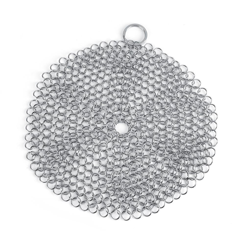 304 Stainless Steel Cast Iron Cleaner Chainmail Scrubber,7 inch Kitchen Household Chain Scrubber Cleaner for Cast Iron Pans,Stainless Steel,Glassware (Round)