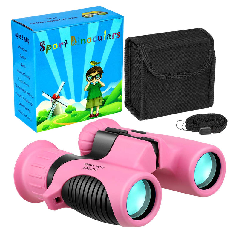Compact Mini Binoculars for Kids – 8x21 Zoom Kids Binoculars Toy Gift Shock Proof for 3-15 Years Old Boys Girls Bird Watching Sporting Events Children Best Present (Pink)