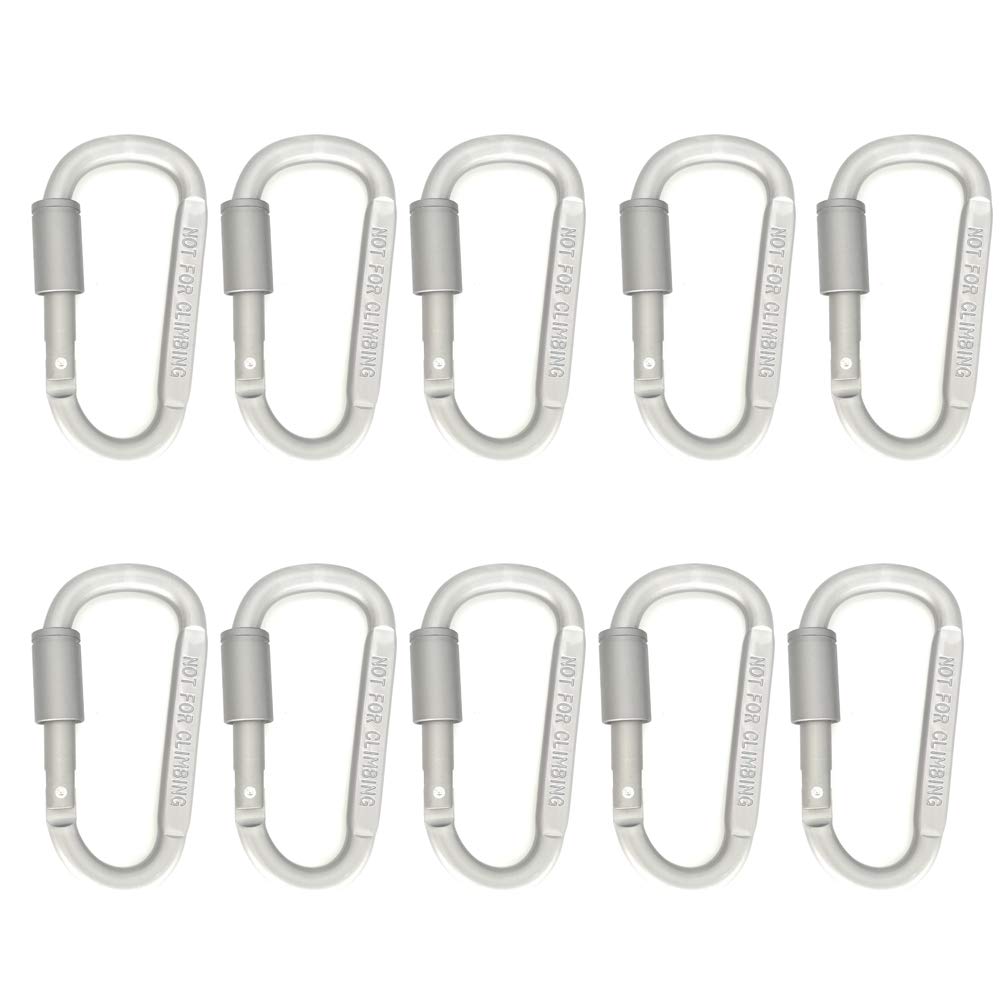 Aluminum Carabiner D Shape Buckle Pack, Strong and durable, light weight, large carabiner fixing clip set, used for outdoor camping Spring Snap Key Chain Clip Hook Screw Gate Buckle 10 pieces (gray)