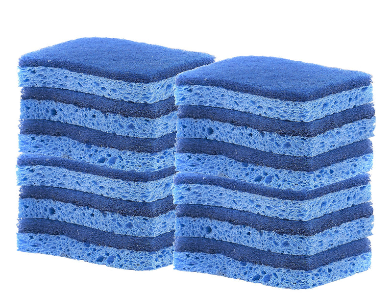 [AUSTRALIA] - Superio Non-Scratch Cellulose Sponge Scrub (12-Pack) Heavy Duty Kitchen Sponges Scrubbers with Scouring Pad (Blue) Blue 
