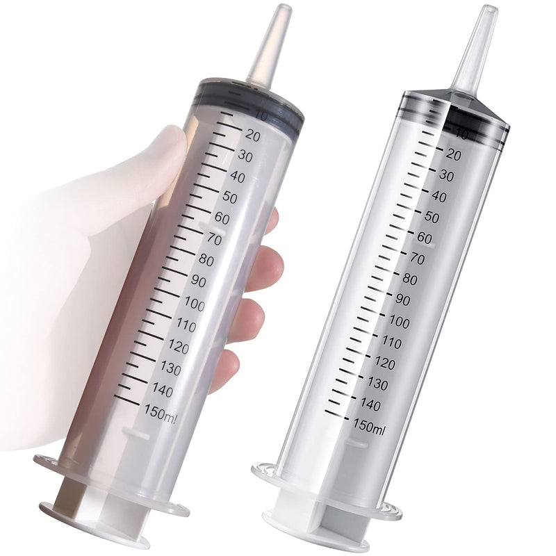 2 Pack Large Syringes (150 ML), Large Plastic Garden Industrial Syringes for Scientific Labs, Measuring, Watering, Refilling, Filtration Multiple Uses,more size choice:100ML