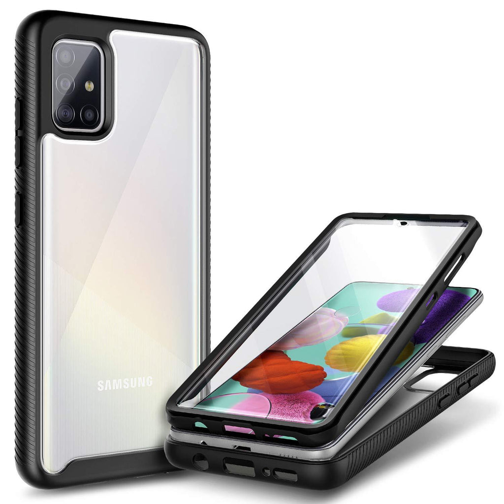 E-Began Case for Samsung Galaxy A51 4G with [Built-in Screen Protector], Full-Body Protective Shockproof Rugged Bumper Cover, Impact Resist Durable Phone Case -Black Black