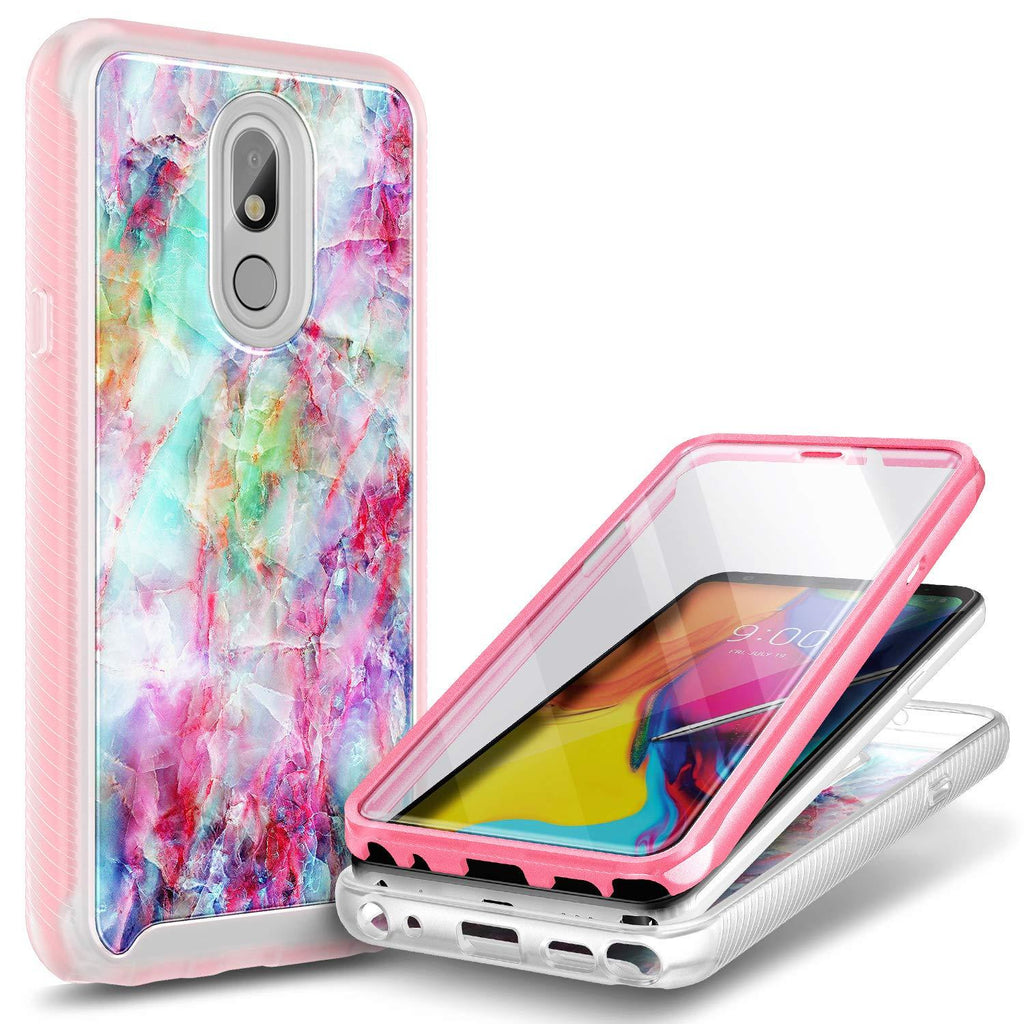 E-Began Case for LG Journey LTE L322DL, Neon Plus/Aristo 4+ Plus/Escape Plus/Tribute Royal/Arena 2, Full-Body Protective Shockproof Bumper with Built-in Screen Protector -Marble Design Fantasy Marble Design Fantasy