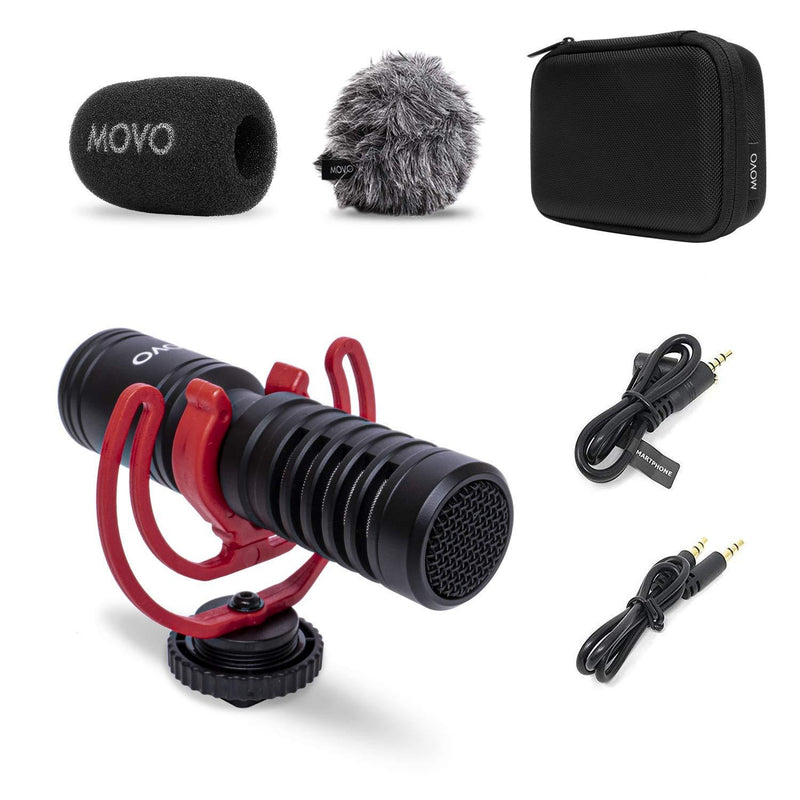 Movo VXR10-PRO External Video Microphone for Camera with Rycote Lyre Shock Mount - Compact Shotgun Mic and Accessories Compatible with Smartphones and DSLR Cameras - Battery-Free DSLR Microphone