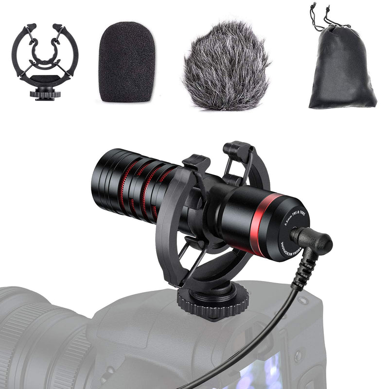 Video Microphone, Cenawin Universal Camera Microphone with Shock Mount for iPhone Android Smartphones, Vlogging,Canon EOS, Nikon DSLR Camera, Panasonic, and Camcorders - Shotgun Microphone