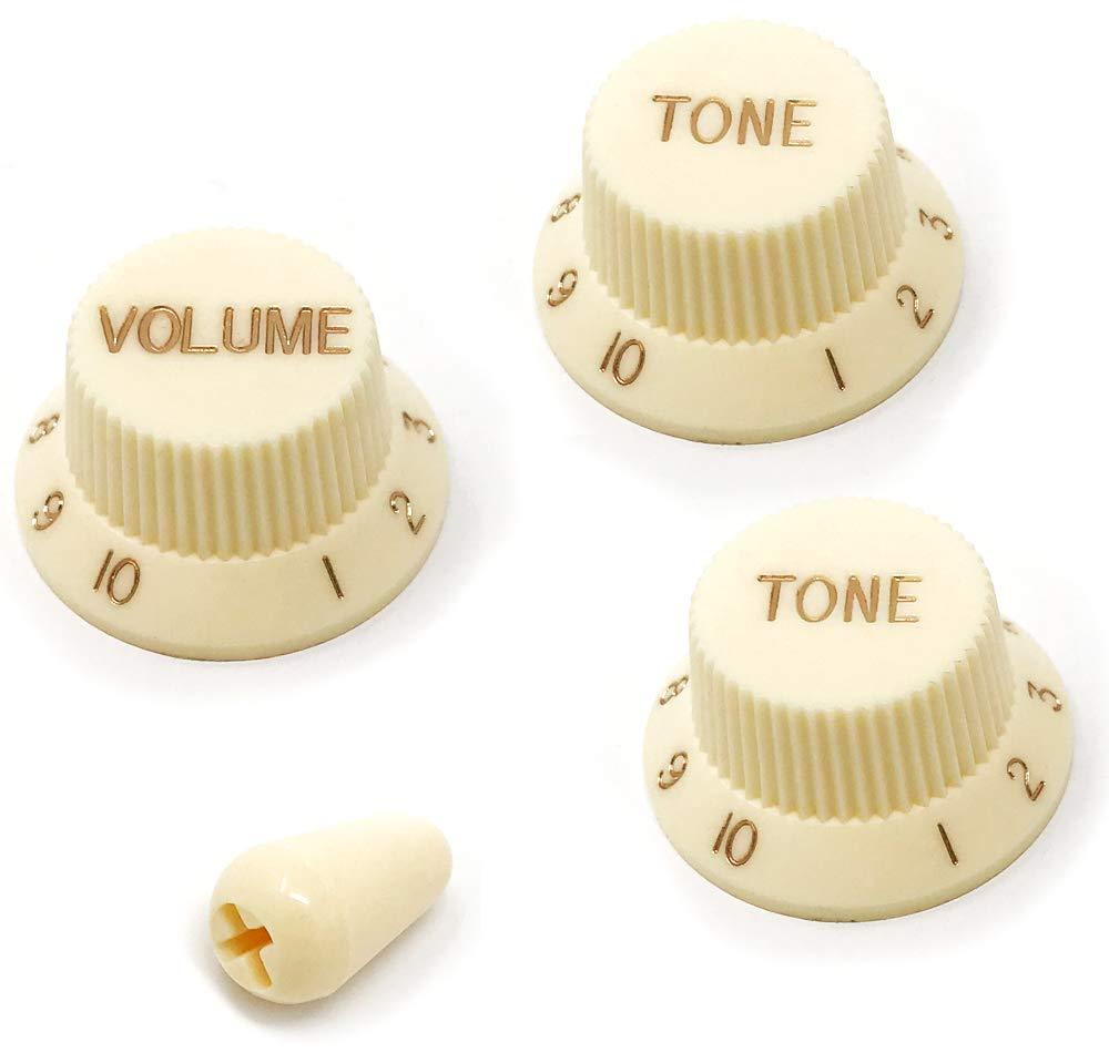 Vintage Forge Aged White Guitar Control Knobs (1 Volume, 2 Tone, 1 Switch Tip) for Fender Strat Style Electric Guitars Fits USA (Imperial) Split Shaft Pots STKUS-AGW