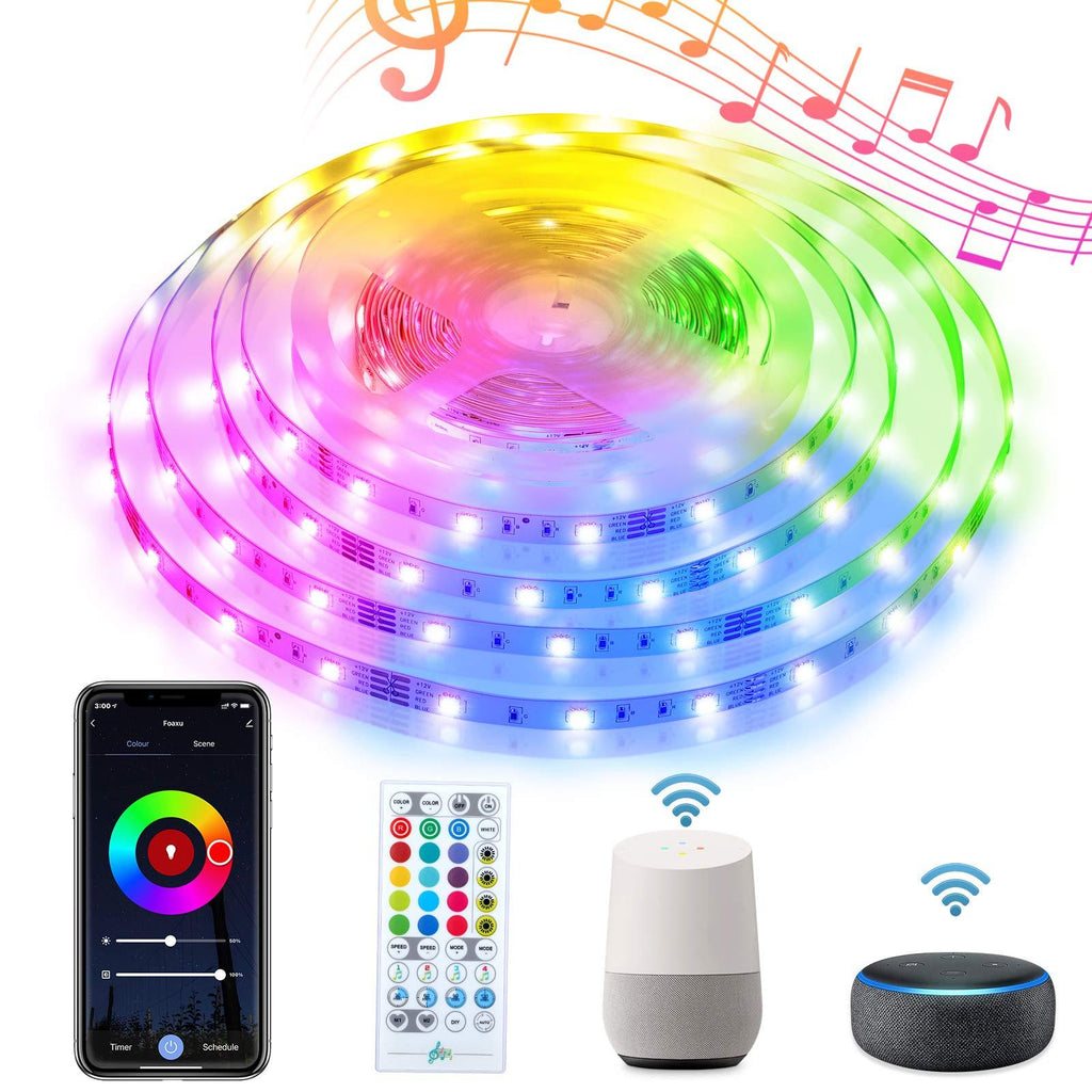 [AUSTRALIA] - Foaxu Smart WiFi RGB Music Sync LED Strip Lights; Work with Alexa, Google Home, Remote Control and Phone App; 16 Million Colors Changing, Flexible Rope Lights for Bedroom,TV,Party,Festival16.4 ft(5m) 16.4FT 