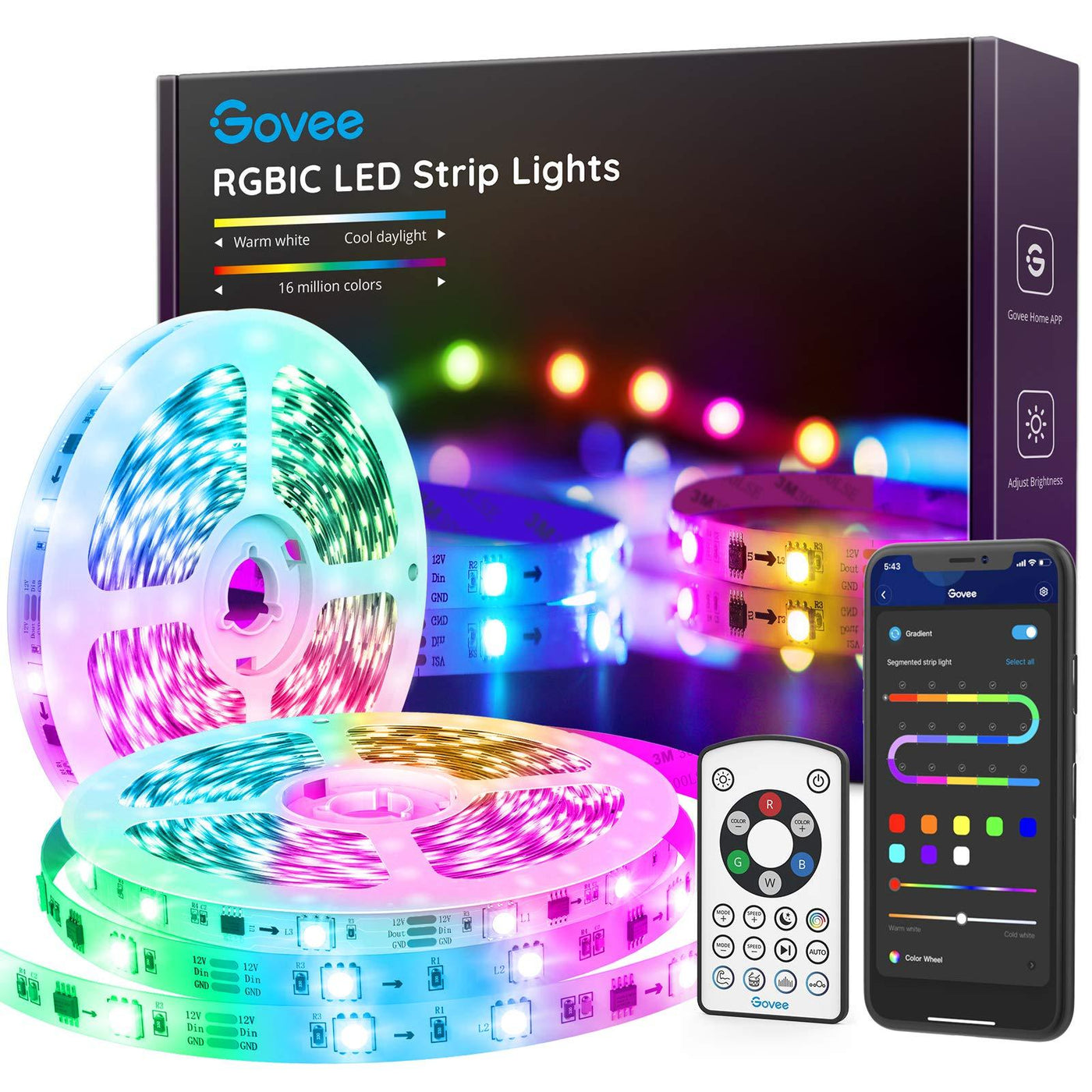 Govee RGBIC LED Strip Lights, 32.8FT Bluetooth Segmented DIY