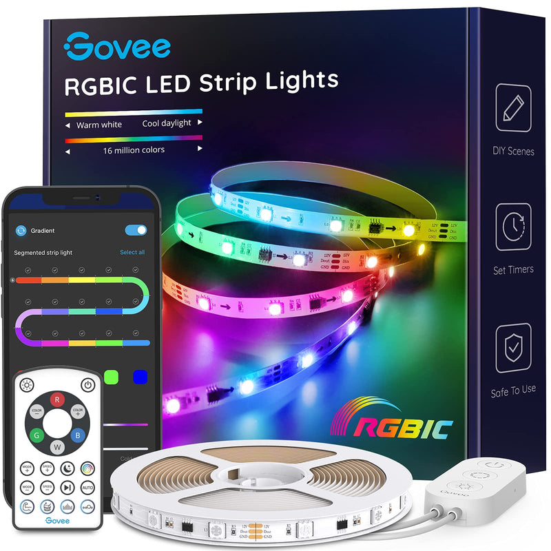 Govee 16.4ft RGBIC LED Strip Lights, Segmented Control, App Control via Bluetooth, Remote and Control Box, Enhanced Music Mode, Scene Modes for Parties, Room, Kitchen, Holiday 16.4 FT