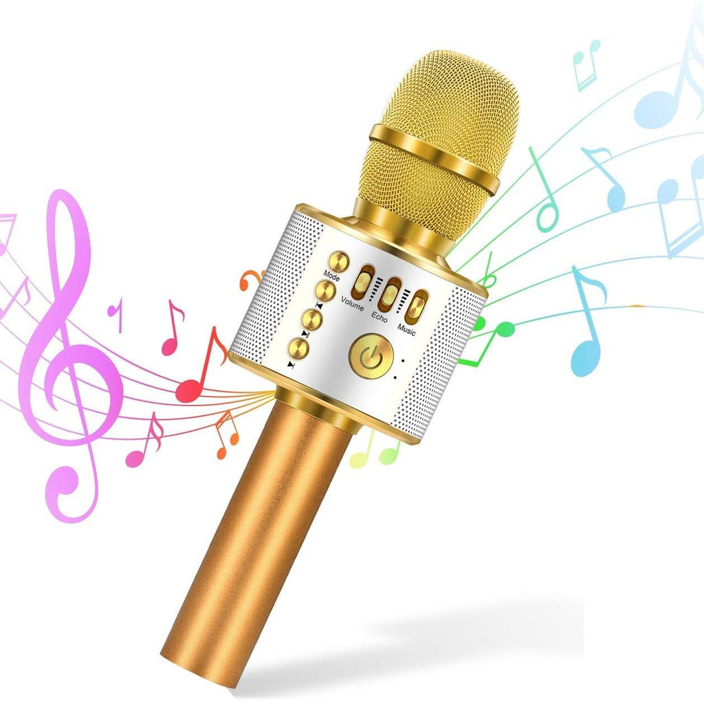 [AUSTRALIA] - Wireless Bluetooth Karaoke Microphone, 4-in-1 Portable Handheld Karaoke Mic Speaker Machine, Christmas Birthday Home Party for Android/iPhone/PC or All Smartphone Gold 