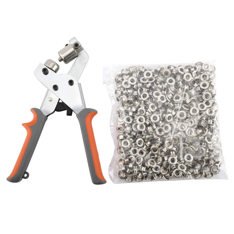 Grommet Handheld Hole Punch Plier Portable Grommet Punching Machine Manual Press Tool with 1/4 Inch (6mm) Diameter 500 pcs Silver Grommets Eyelets