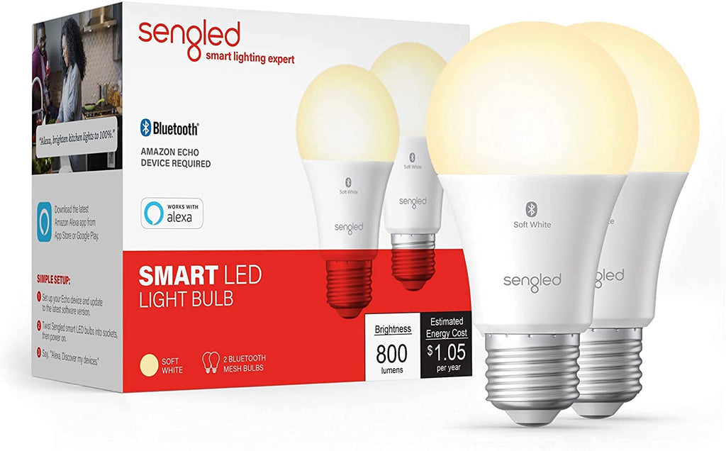 Sengled Smart Light Bulbs, Alexa Light Bulb Bluetooth Mesh, Smart Bulbs That Work with Alexa Only, A19 Dimmable LED Bulb E26, 60W Equivalent Soft White 800LM, Certified for Humans Device, 2 Pack