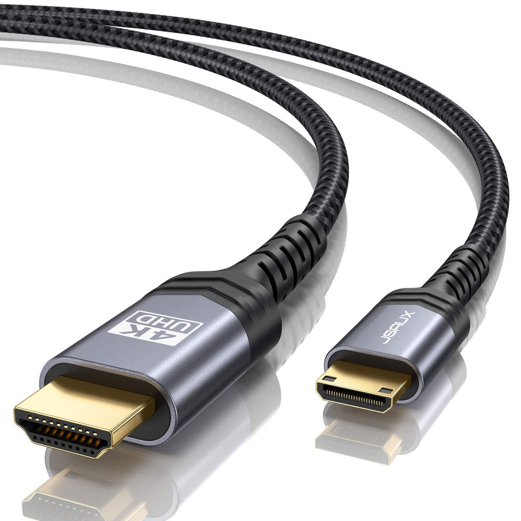 Mini HDMI to HDMI Cable 10FT, JSAUX [Aluminum Shell, Braided] High Speed 4K 60Hz HDMI 2.0 Cord, Compatible with Camera, Camcorder, Tablet and Graphics/Video Card, Laptop, Raspberry Pi Zero W -Grey Grey