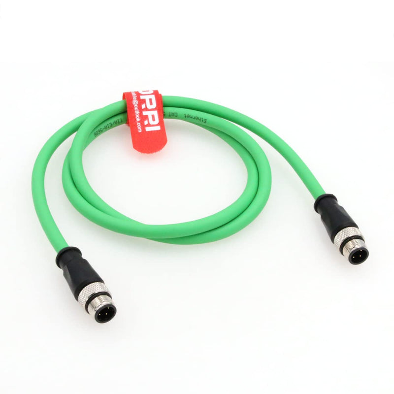 DRRI M12 4Pin D-Code Male to D-Code Male Extension Ethernet Shielded Cat5 Cable (1M) 1M Green