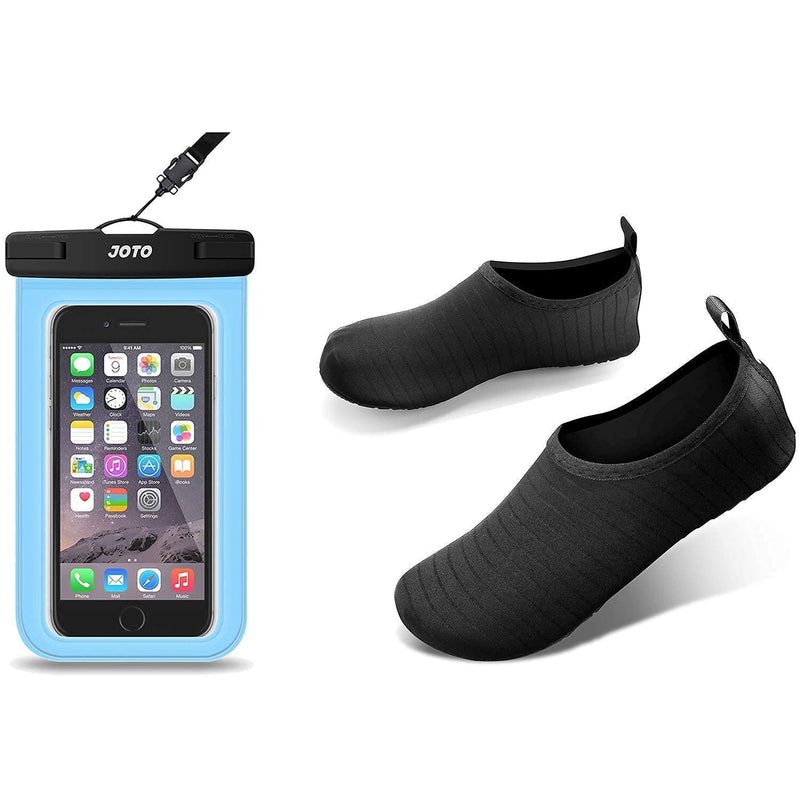 JOTO Universal Blue Waterproof Pouch for iPhone 11 Pro Max, Galaxy S20 Note 10+ up to 6.9" Bundle with Water Shoes Quick-Dry Aqua Water Socks