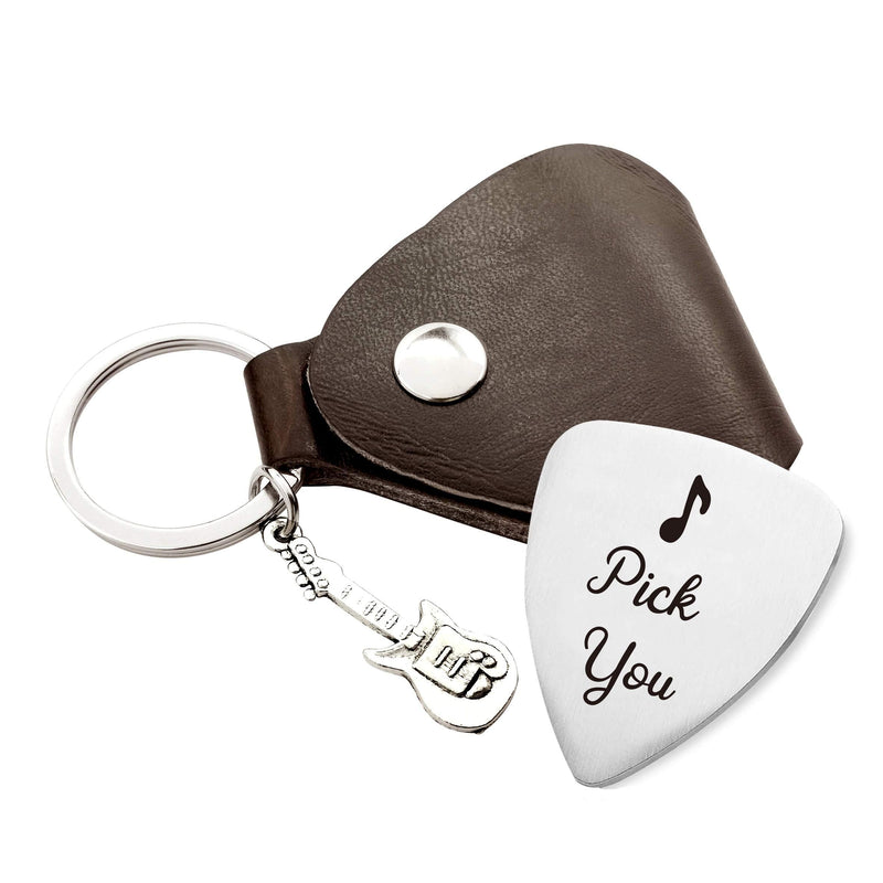 Warehouse No.9 I Pick You Guitar Pick, Stainless Steel Guitar Picks Jewelry Gift for Men Boyfriend Husband Musician Guitar Player Birthday Christmas Valentine's Day Anniversary Gifts