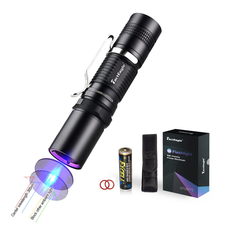 TactEagle UVA-T1 Black Light Flashlight Portable 365NM UV Flashlight with Japanese LED Source Max 3000mW High Power for Pet Urine Detection Minerals Resin Curing Scorpion