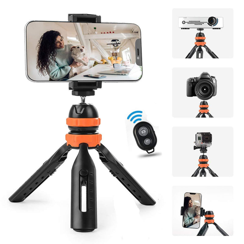 Small Tripod, Premium Tabletop Phone Tripod Stand with 360 Degree Rotatable Ball-Head and Remote Control, Portable Tripod for Phone/Webcam/Gopro/Projector