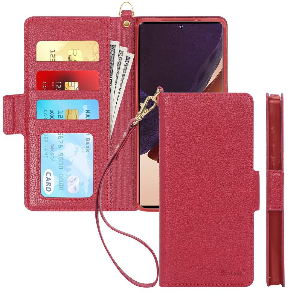 Skycase Galaxy Note 20 Ultra Case 6.9",Samsung Galaxy Note 20 Ultra Wallet Case,[RFID Blocking] Handmade Flip Folio Case with Card Slots and Detachable Hand Strap for Galaxy Note 20 Ultra 2020,Red Red