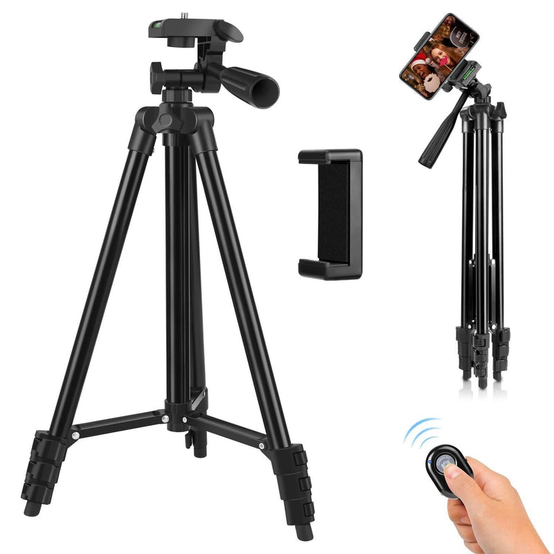 Phone Tripod, TAIROAD 51 inch Lightweight Travel Tripod with Remote Control, Phone Tripod Mount and Bag 130cm 130cm Black