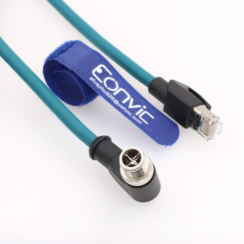 Eonvic Cognex Industrial Ethernet M12 Right Angle X Code to RJ45 High Flex Cable 3M Right angle X-code Blue