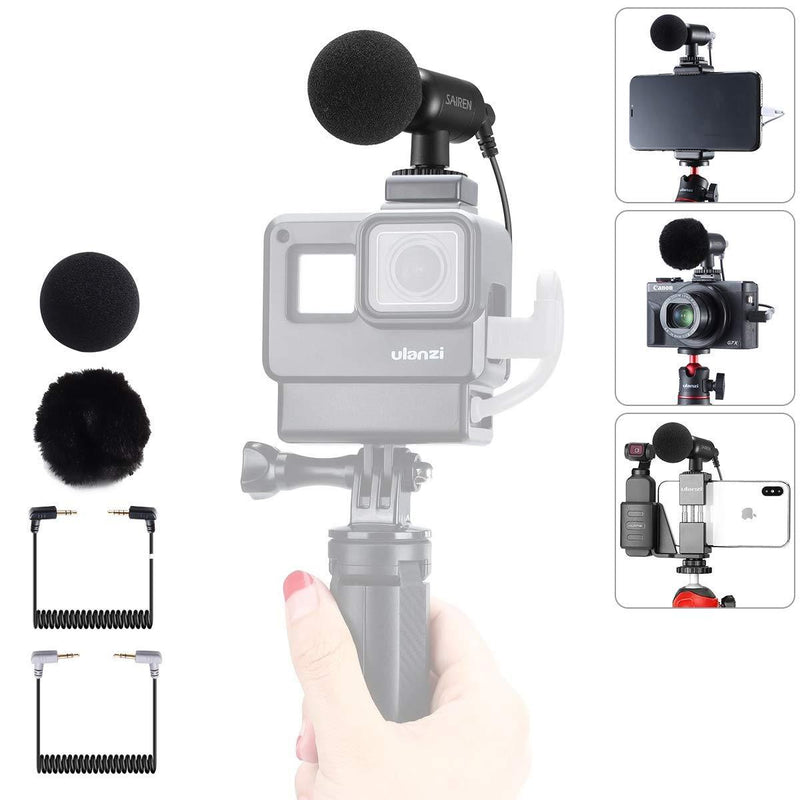 SAIREN Nano Mini Vlog Mic for Gopro, Compact Camera Video YouTube Mic w Shock Mount, Deadcat Windscreen for iPhone Smartphone Canon G7x Mark ii 3 Sony a6400 a6500 ZV1 RX100VII