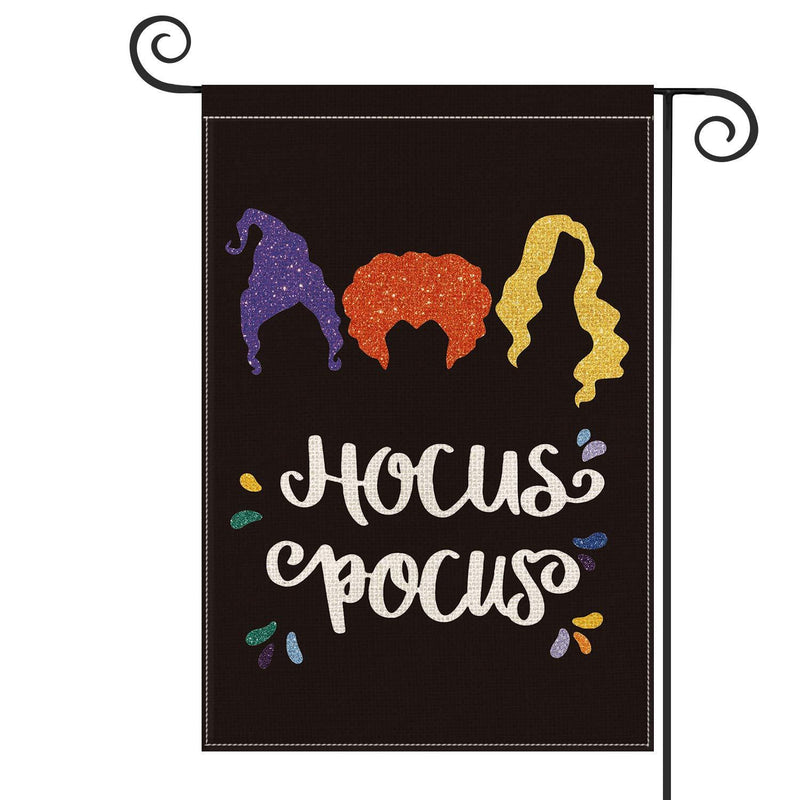 AVOIN Halloween Hocus Pocus Garden Flag Vertical Double Sized, Sanderson Sisters Yard Outdoor Decoration 12.5 x 18 Inch Garden Size-12.5 x 18"