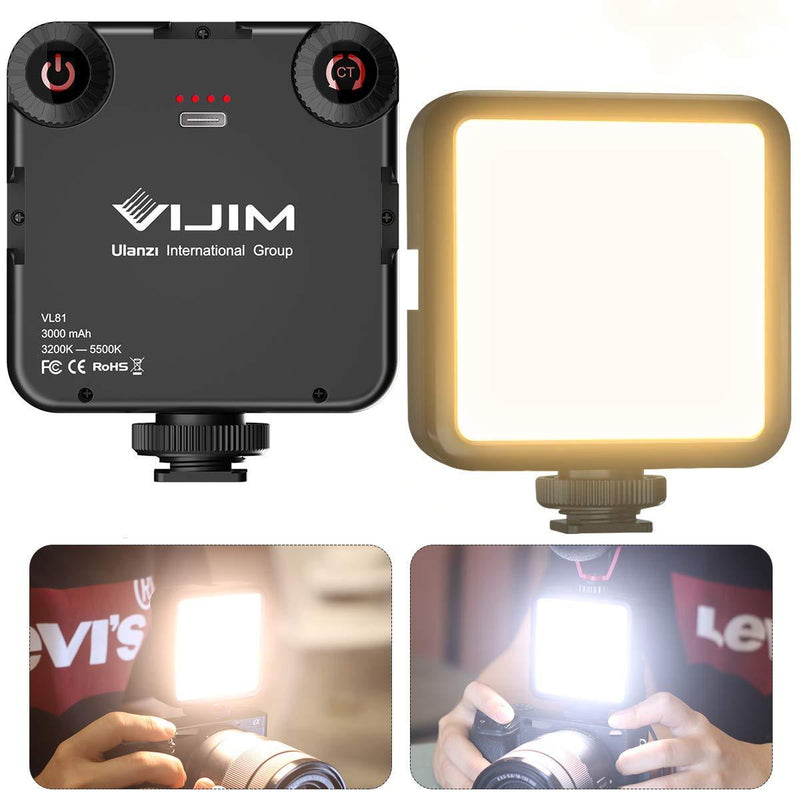 VIJIM VL81 LED Video Light with 3 Cold Shoes, Mini Rechargeable LED Camera Light Built-in 3000mAh Battery,Bicolor 3200K-5600K LED Photo Light,Portable Photography Lamp for Vlogging