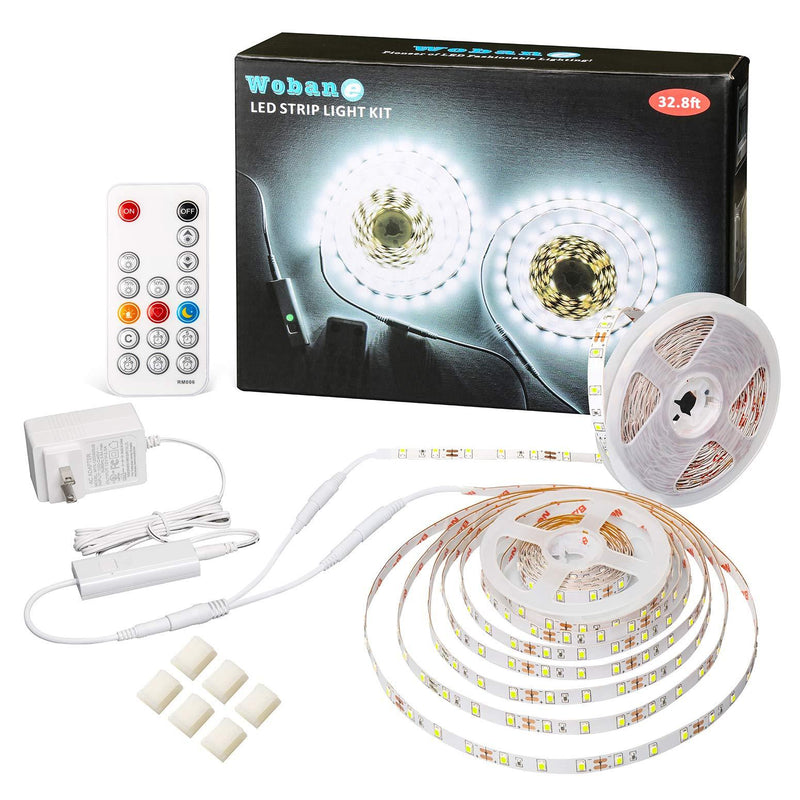 [AUSTRALIA] - LED Strip Lights 32.8ft White, WOBANE Dimmable White Light Strip Kit with Remote and Control Box, 600 LEDs Supper Bright Tape Lights for Living Room, Mirror, Under Cabinet, Wardrobe 6500K Daylight 