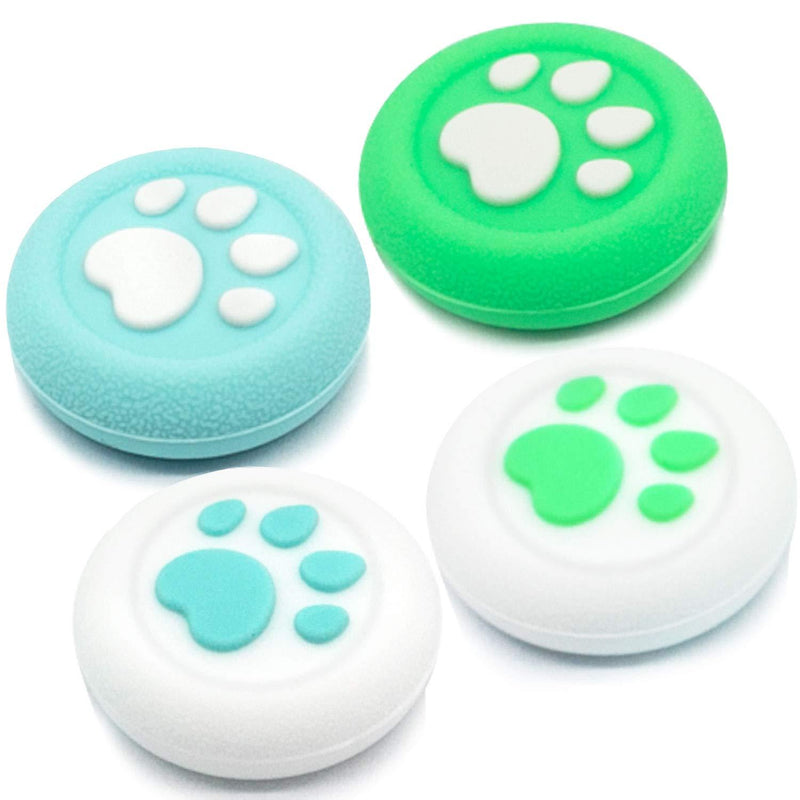 BRHE Thumb Grip Caps for Switch Pro / PS4 /Xbox One Controller Joystick Thumbsticks Cute Cat Claw Silicone Rubber Cover Set 4 Pack (Green&Blue) Green&Blue