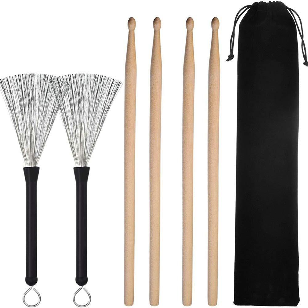 MUPOO Drum Sticks Brush Set, Drum Sticks Retractable Drum Stick Brush with Storage Bag for Jazz Acoustic Music Lover Gift