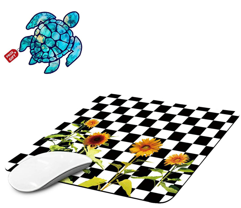 Mouse Pad with Black White Sunflower Gaming Mouse Pads for Laptop Computers Non-Slip Rubber Base Mousepads for Office Home, Rectangle Cute Mouse Mats and Sea Turtles Stickers Square Mouse Pad
