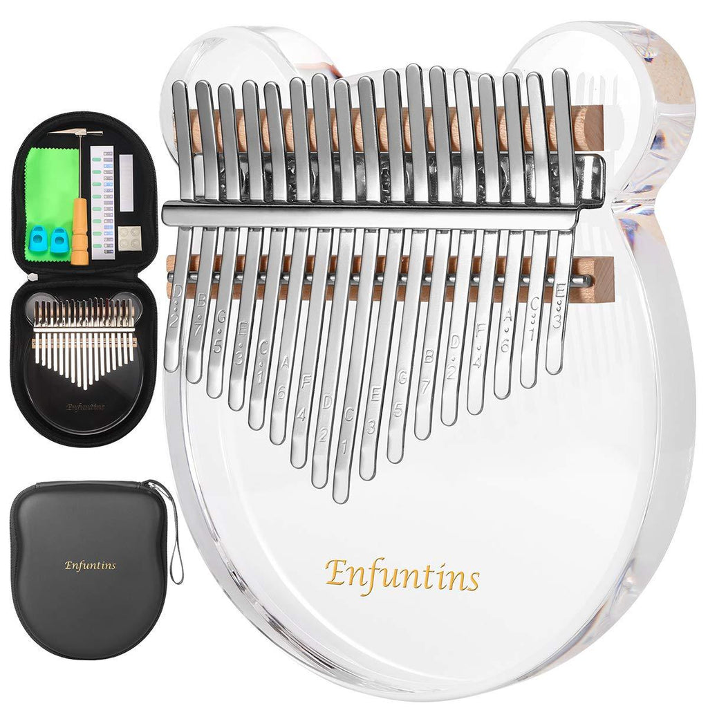 Kalimba Thumb Piano 17 keys, Clear Crystal Acrylic Mbira with EVA Protective Case, Musical Instrument Gifts for Kids Adult Beginners with Tuning Hammer and Study Instruction.