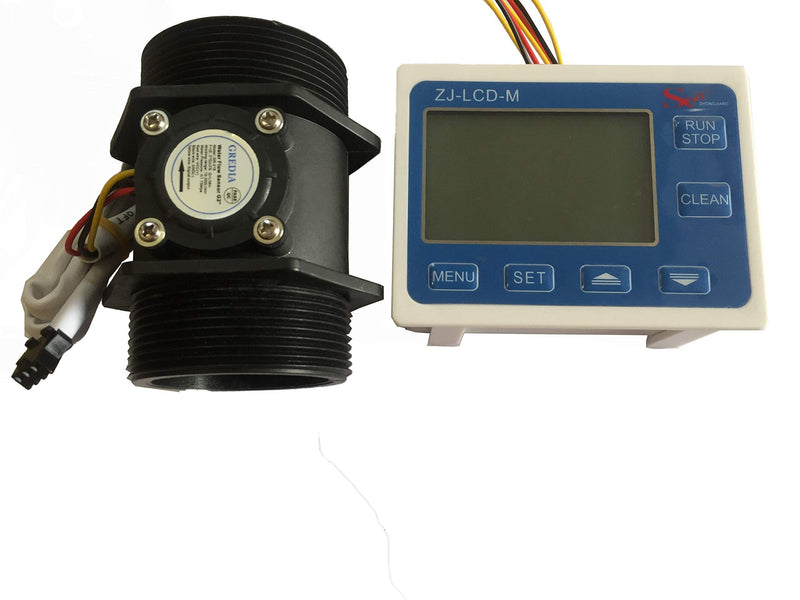 GREDIA Digital LCD Display Quantitative Controller Water Control + 2" Hall Effect Flow Sensor Flowmeter G2" male thread