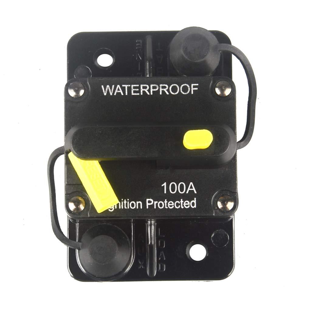 WOHHOM 100 Amp Circuit Breaker DC 12V -48V Waterproof 30A-300A Manual Reset Fuse Inverter for Trolling Motor Auto Car RV Marine Boat Current Overload Protection (100A) 100A