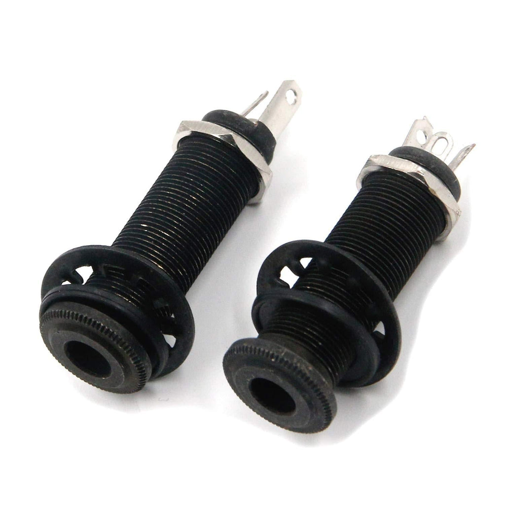 Geesatis 2 Pcs Electric Bass Guitar Stereo Output Jack Socket End Pin Jack Metal Socket Accessory, Black