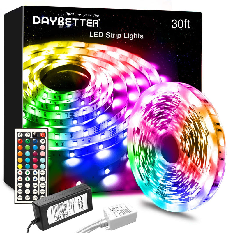 Daybetter Led Strip Lights 30ft with Remote and Power Supply Flexible Color Changing RGB Led Lights