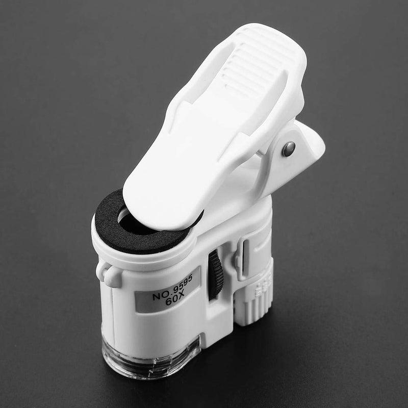 Cell Phone Clip On Microscope, 9595W 60X LED UV Light Mini Mobile Phone Microscope, for Currency Detecting